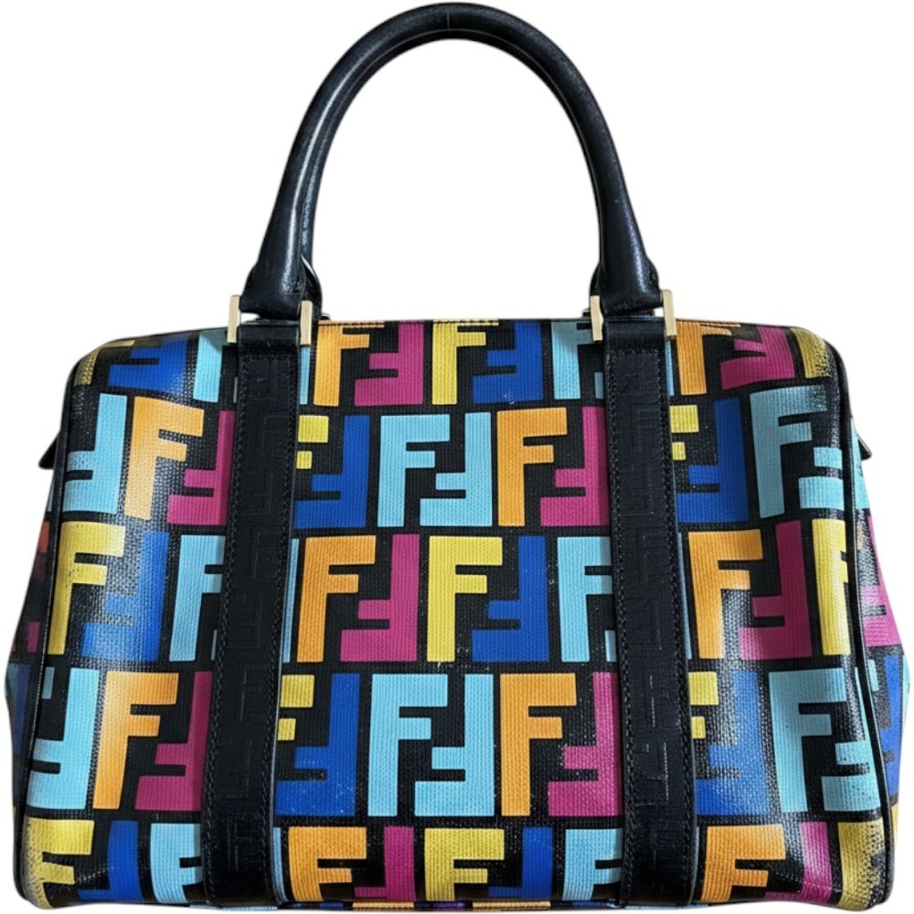 Fendi Multicolor FF Zucca Boston Top Handle Satchel Bag with Lock & Keys
